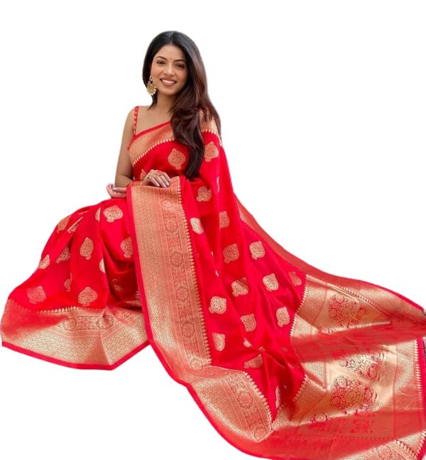 Vamika Weaving Banarasi Jacquard Red Kanjivaram Saree For Discount