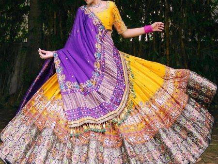 Malishka Butter Silk With Mirror Work Navratri Special Lehenga Choli Set - Yellow Fashion