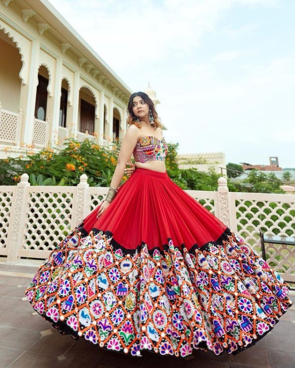 Malishka Cotton With Digital Print Navratri Special Lehenga Choli Set - Red For Cheap