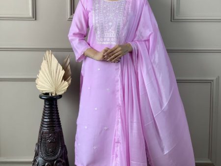 Lavender Viscose Chanderi Stitched Suit With Dupatta - Tanisha For Discount