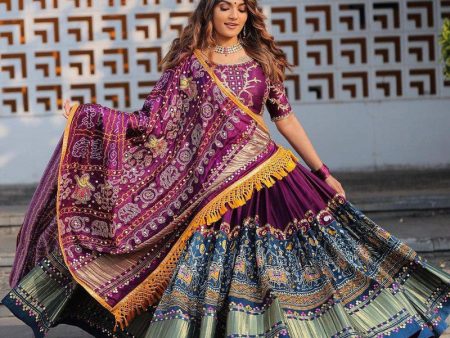 Malishka Butter Silk With Mirror Work Navratri Special Lehenga Choli Set - Multi Colour Online