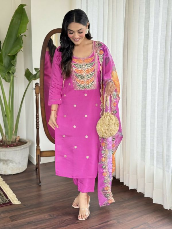 Light purple Viscose Chanderi Stitched Suit With Dupatta - Tanisha Cheap