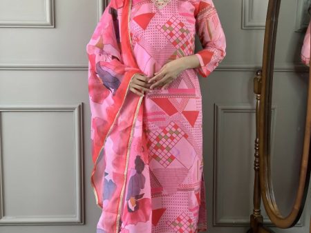 Multi Pink Viscose Chanderi Stitched Suit With Dupatta - Tanisha For Discount