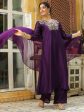 Janasya Purple Silk Blend Yoke Embroidery Kurta,Bottom & Dupatta For Sale