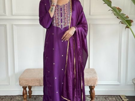 Purple Rayon Slub Stitched Suit With Dupatta - Tanisha Hot on Sale