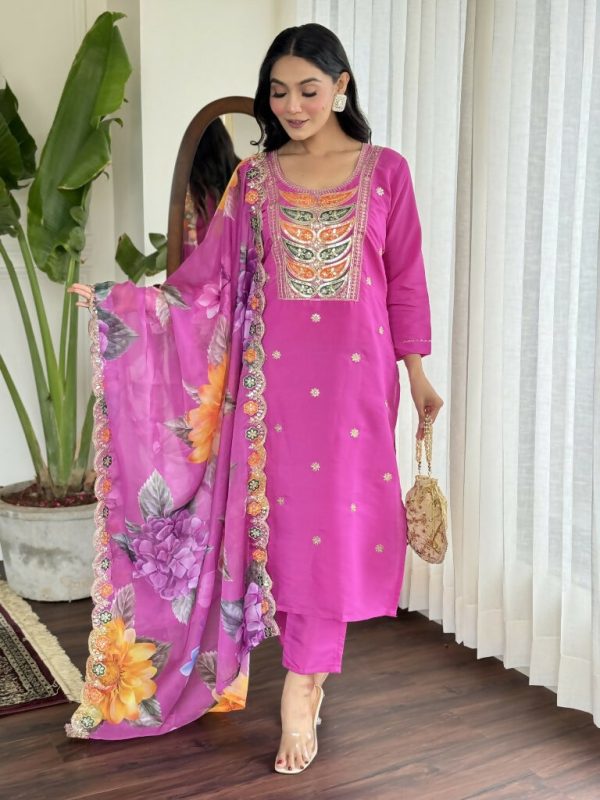 Light purple Viscose Chanderi Stitched Suit With Dupatta - Tanisha Cheap