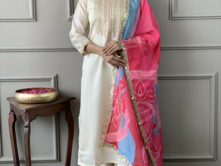 White Viscose Chanderi Stitched Suit With Dupatta - Tanisha Online now