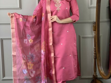 Light Pink Viscose chanderi Stitched Suit With Dupatta - Tanisha on Sale