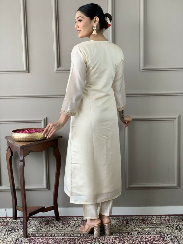 White Viscose Chanderi Stitched Suit With Dupatta - Tanisha Online now