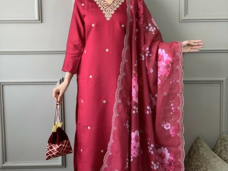 Rani Pink Viscose Chanderi Stitched Suit With Dupatta - Tanisha Online Hot Sale