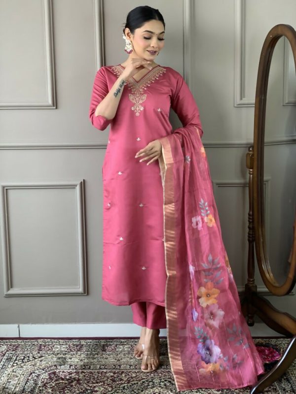 Light Pink Viscose chanderi Stitched Suit With Dupatta - Tanisha on Sale