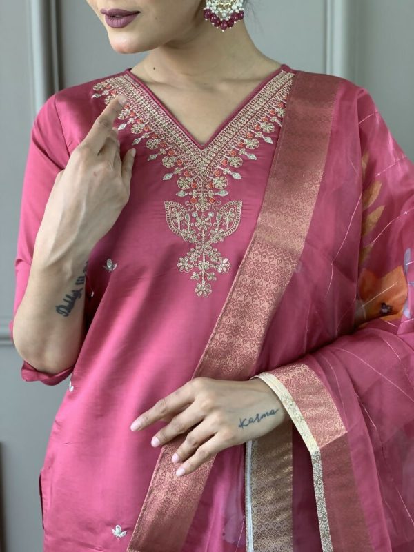 Light Pink Viscose chanderi Stitched Suit With Dupatta - Tanisha on Sale