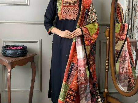 Aastha Fashion Women s Printed Banana Silk Black Kurti With Pant And Dupatta By Srf Jaipur Online