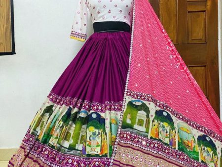 Malishka Butter Silk With Mirror Work Navratri Special Lehenga Choli Set - Wine Online Sale