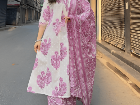 Aastha Fashion Women s Printed Cotton Pink Kurti With Pant And Dupatta By Srf Jaipur Online Sale