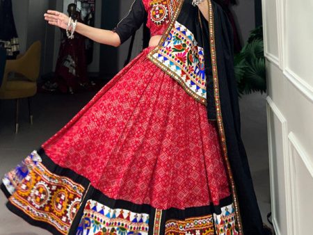 Malishka Cotton With Gamthi Work Navratri Special Lehenga Choli Set - Red Online Hot Sale