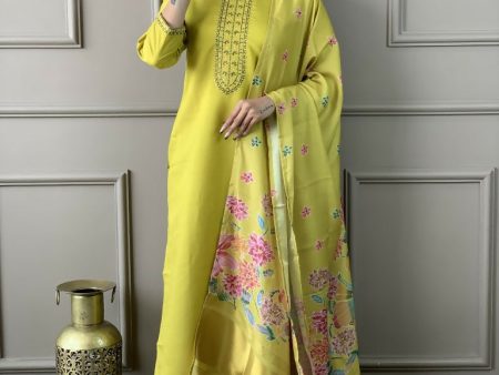 Lemon Viscose chanderi Stitched Suit With Dupatta - Tanisha Supply